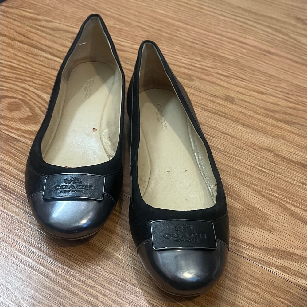 Coach Black and Silver Leather Flats